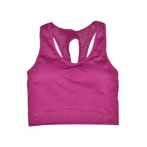 NINE WEST ACTIVE NEW $38 Mesh Strap Sports Bra in‎ Purple Flower S/M